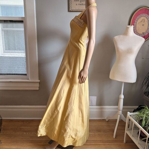 Vintage 90s Zum Zum Prom Dress Gold Brocade Gown Princess Formal Size 3 - Picture 11 of 13